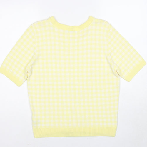 Marks and Spencer Womens Yellow Round Neck Check Viscose Pullover Jumper Size 16