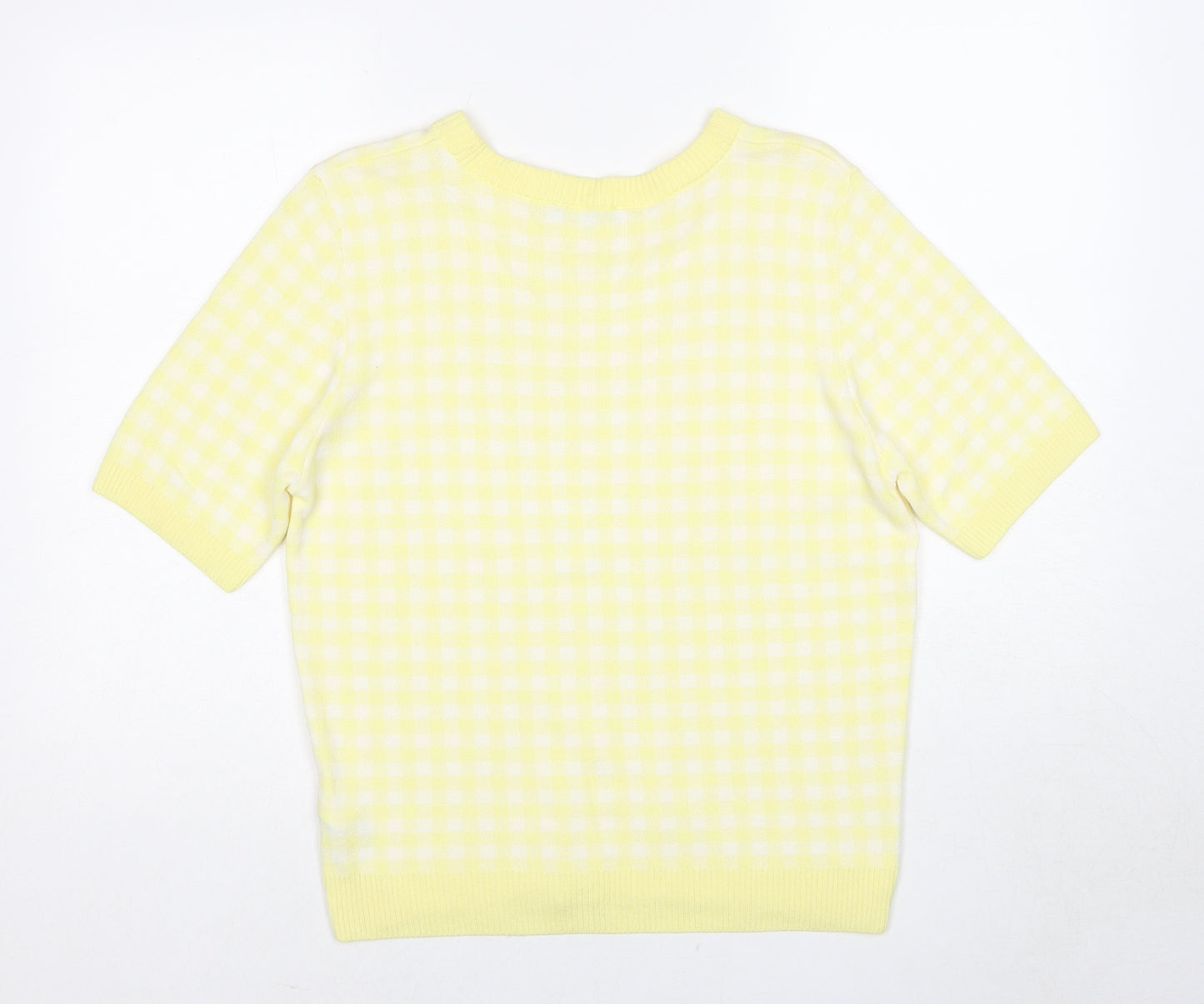 Marks and Spencer Womens Yellow Round Neck Check Viscose Pullover Jumper Size 16
