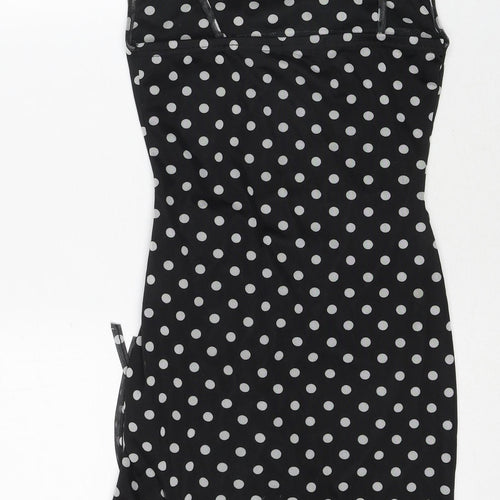 PRETTYLITTLETHING Womens Black Polka Dot Polyester Bodycon Size 10 Cowl Neck Pullover