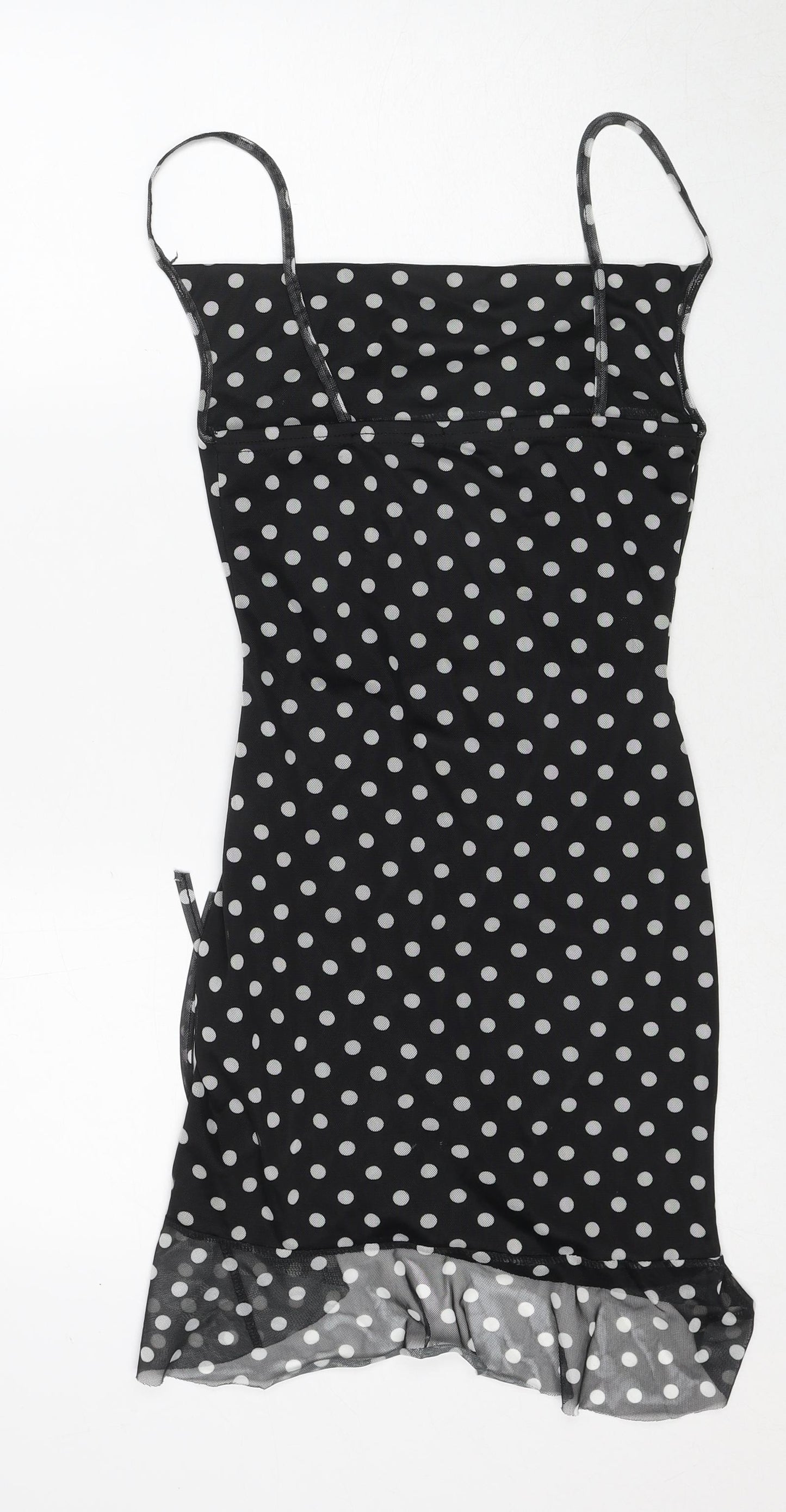 PRETTYLITTLETHING Womens Black Polka Dot Polyester Bodycon Size 10 Cowl Neck Pullover