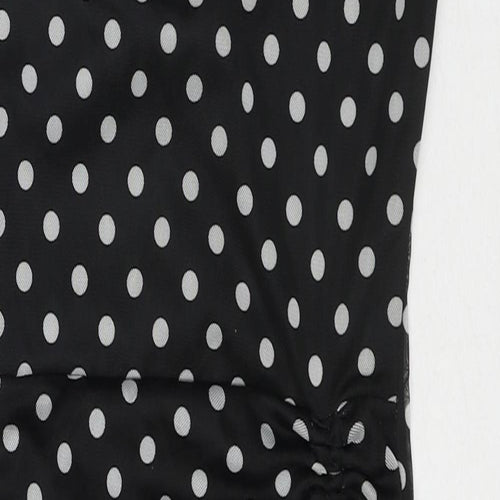 PRETTYLITTLETHING Womens Black Polka Dot Polyester Bodycon Size 10 Cowl Neck Pullover