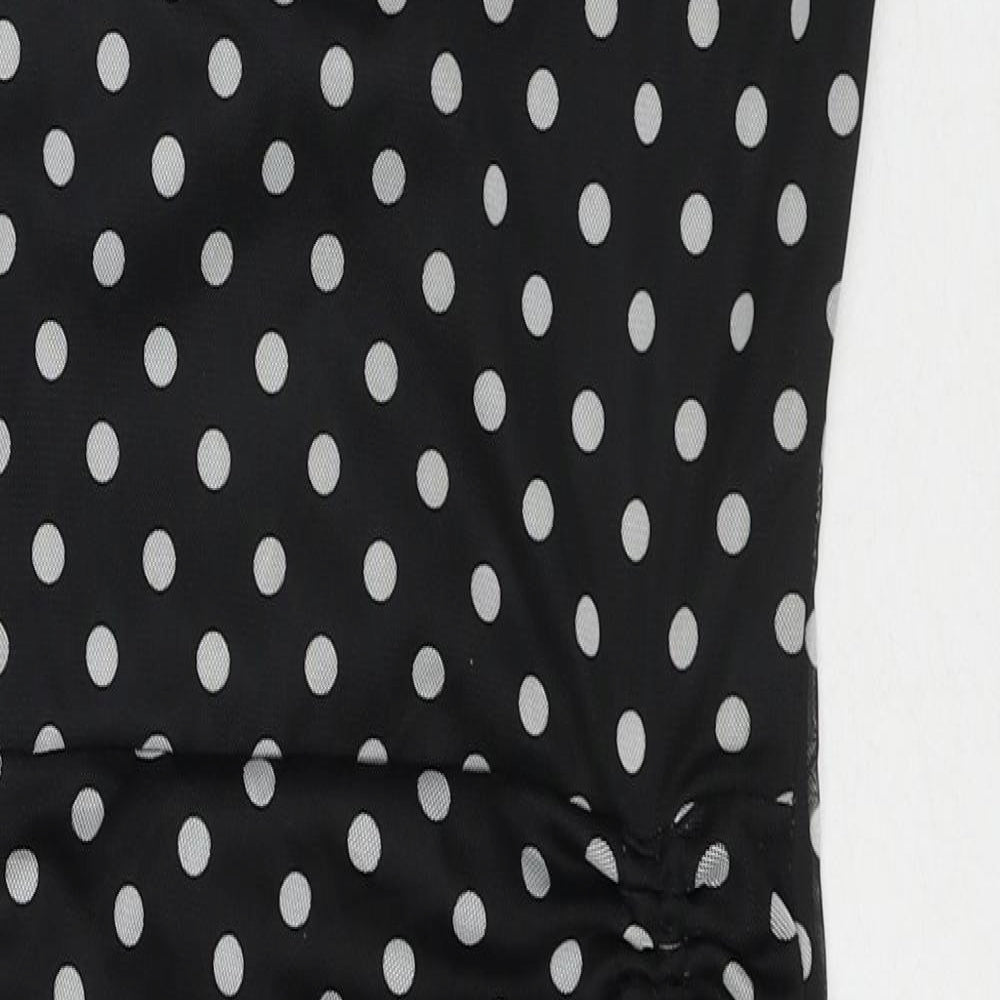 PRETTYLITTLETHING Womens Black Polka Dot Polyester Bodycon Size 10 Cowl Neck Pullover