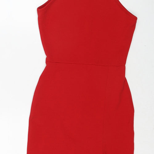 PRETTYLITTLETHING Womens Red Polyester Bodycon Size 10 Round Neck Pullover