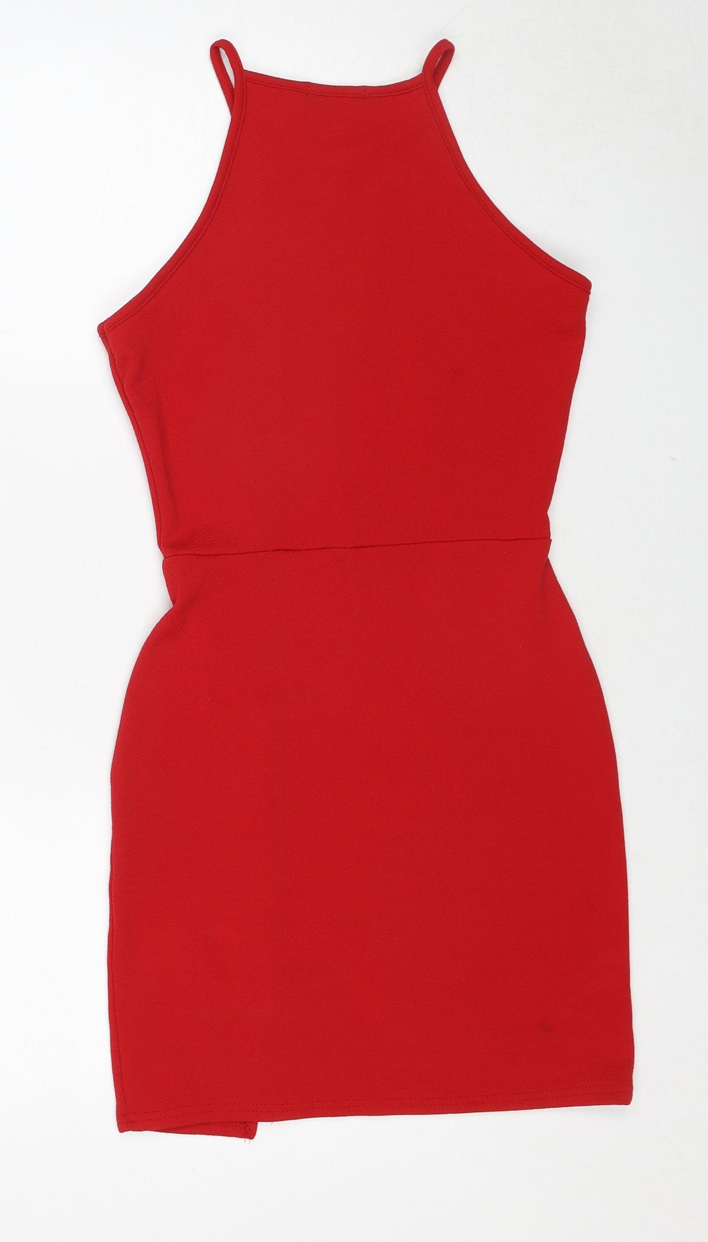 PRETTYLITTLETHING Womens Red Polyester Bodycon Size 10 Round Neck Pullover