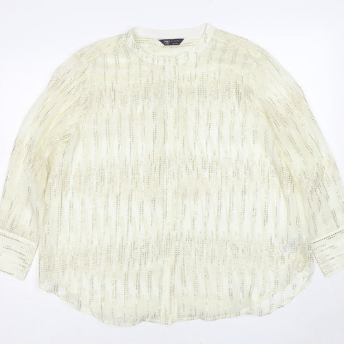 Marks and Spencer Womens Gold Geometric Polyester Basic Button-Up Size M Round Neck
