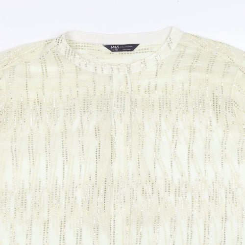 Marks and Spencer Womens Gold Geometric Polyester Basic Button-Up Size M Round Neck