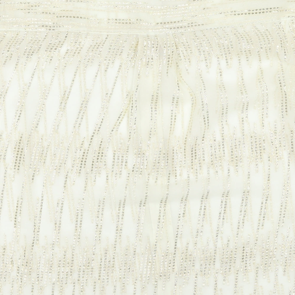 Marks and Spencer Womens Gold Geometric Polyester Basic Button-Up Size M Round Neck