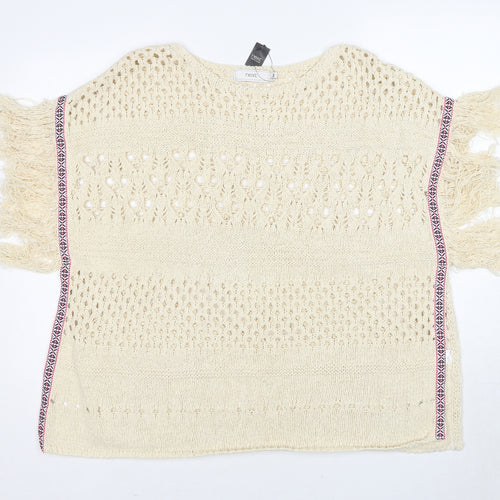 NEXT Womens Ivory Round Neck Cotton Pullover Jumper Size S - Size S-M