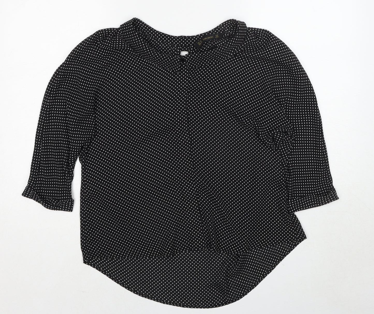 Zara Womens Black Polka Dot Polyester Basic Blouse Size XS Collared