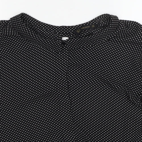 Zara Womens Black Polka Dot Polyester Basic Blouse Size XS Collared