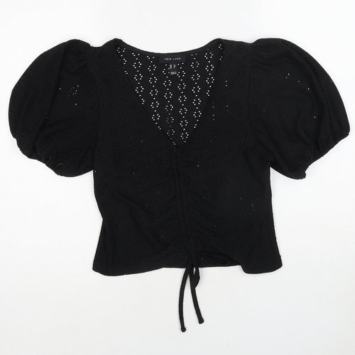 New Look Womens Black Geometric Polyester Basic Blouse Size 12 V-Neck