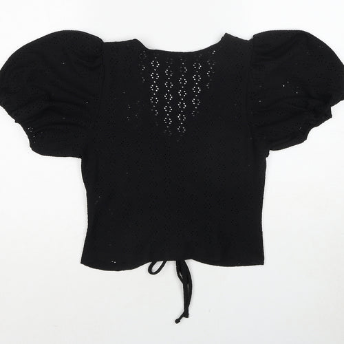 New Look Womens Black Geometric Polyester Basic Blouse Size 12 V-Neck