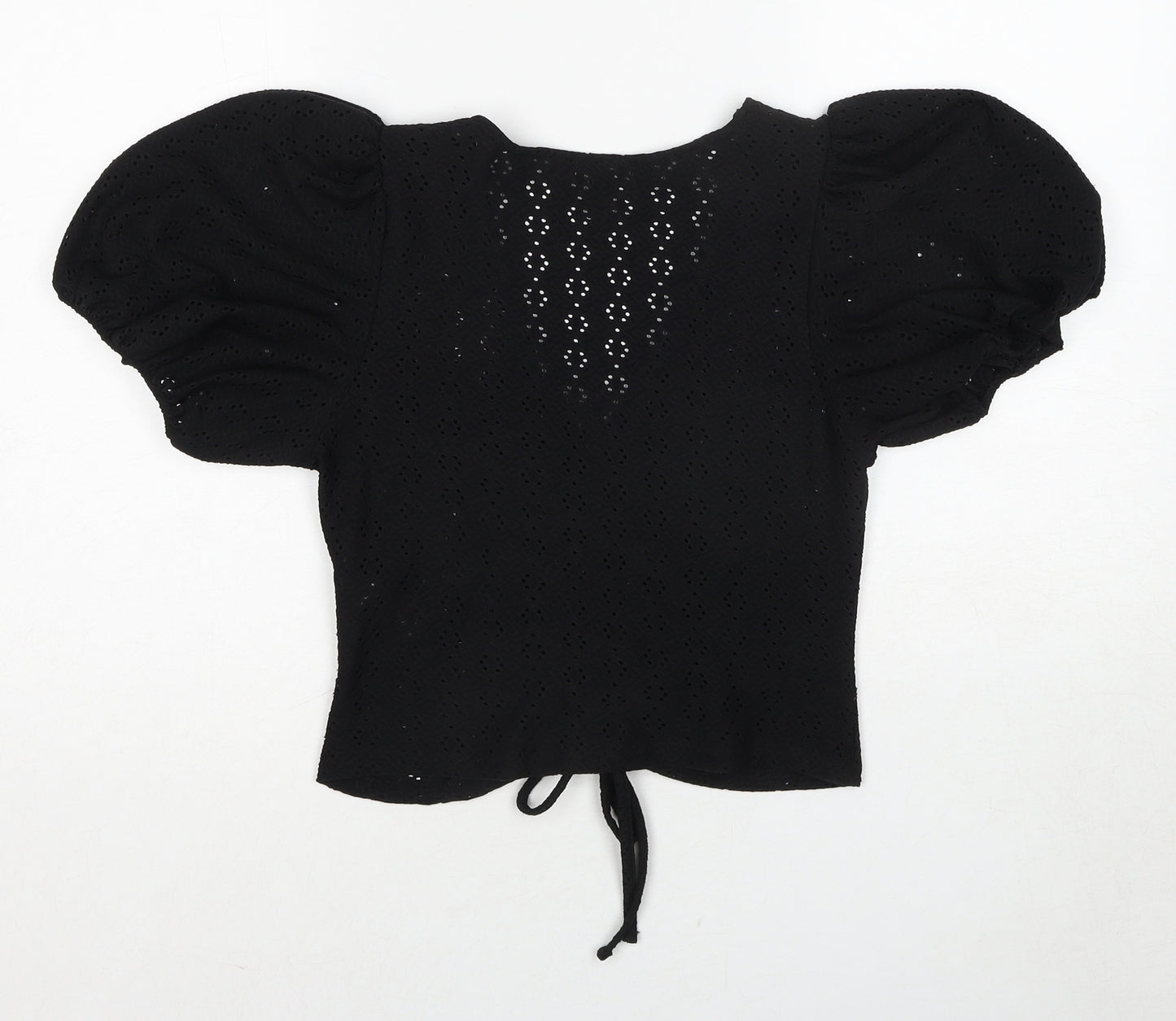 New Look Womens Black Geometric Polyester Basic Blouse Size 12 V-Neck