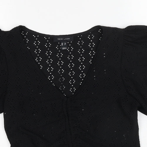New Look Womens Black Geometric Polyester Basic Blouse Size 12 V-Neck