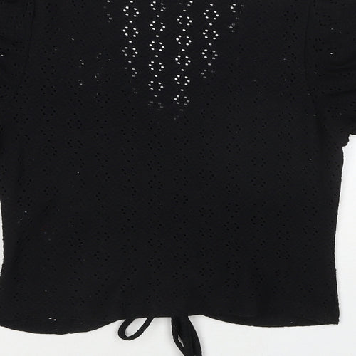 New Look Womens Black Geometric Polyester Basic Blouse Size 12 V-Neck
