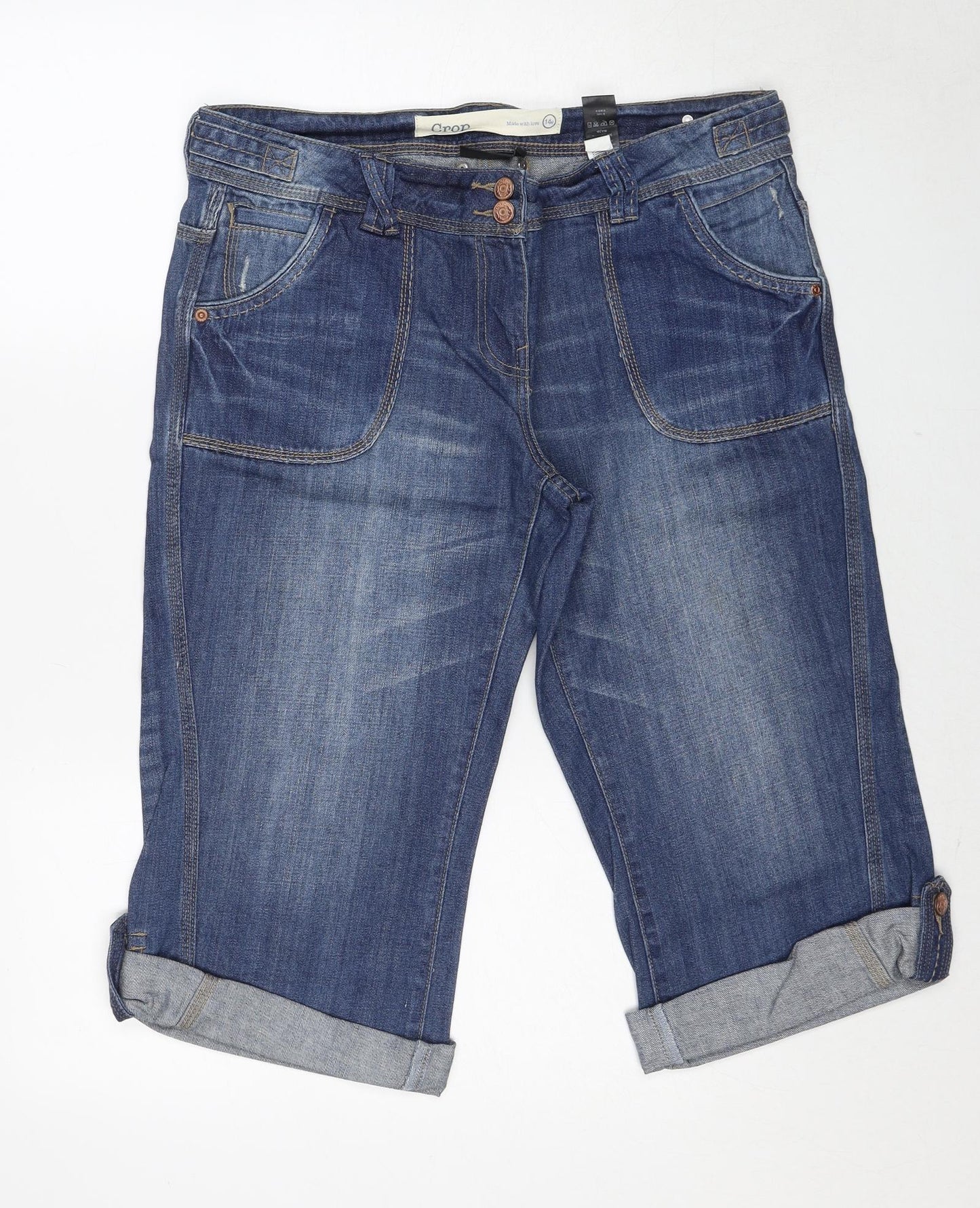 NEXT Womens Blue Cotton Cropped Jeans Size 14 Regular Zip