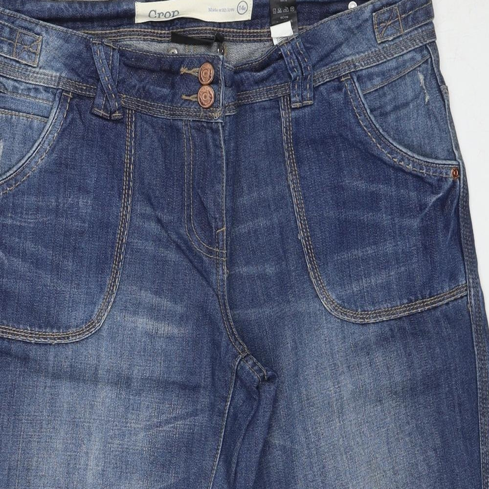NEXT Womens Blue Cotton Cropped Jeans Size 14 Regular Zip