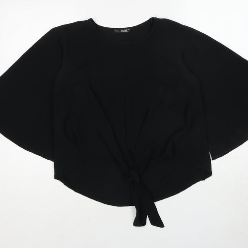 Quiz Womens Black Polyester Basic Blouse Size 12 Round Neck