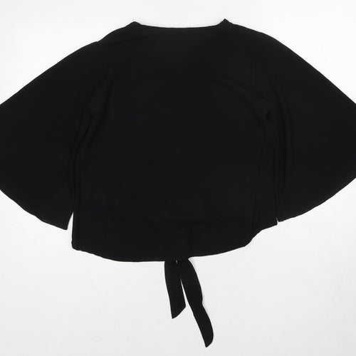 Quiz Womens Black Polyester Basic Blouse Size 12 Round Neck