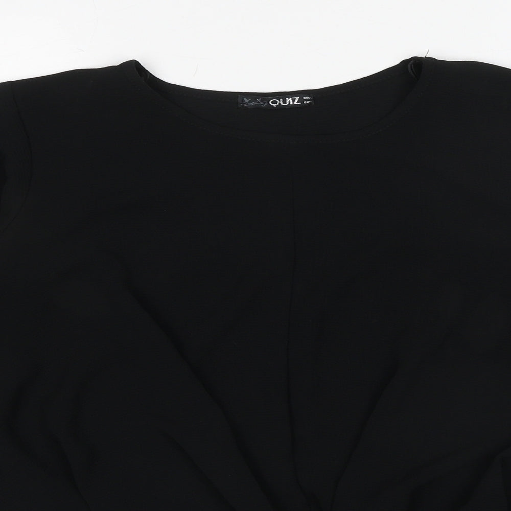 Quiz Womens Black Polyester Basic Blouse Size 12 Round Neck