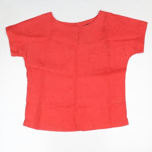 Marks and Spencer Womens Red Linen Basic T-Shirt Size 12 Round Neck