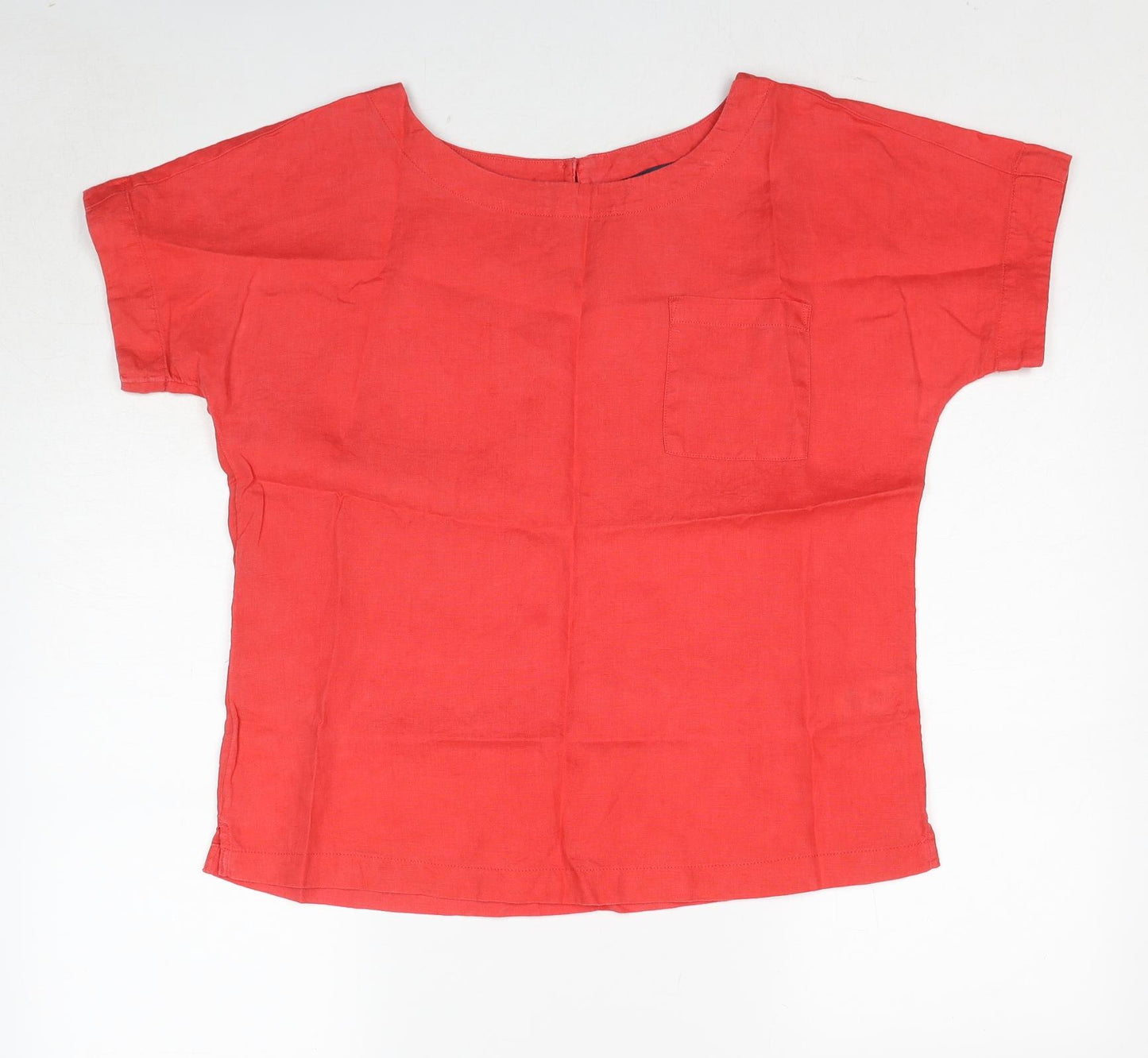 Marks and Spencer Womens Red Linen Basic T-Shirt Size 12 Round Neck