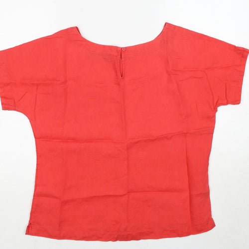 Marks and Spencer Womens Red Linen Basic T-Shirt Size 12 Round Neck