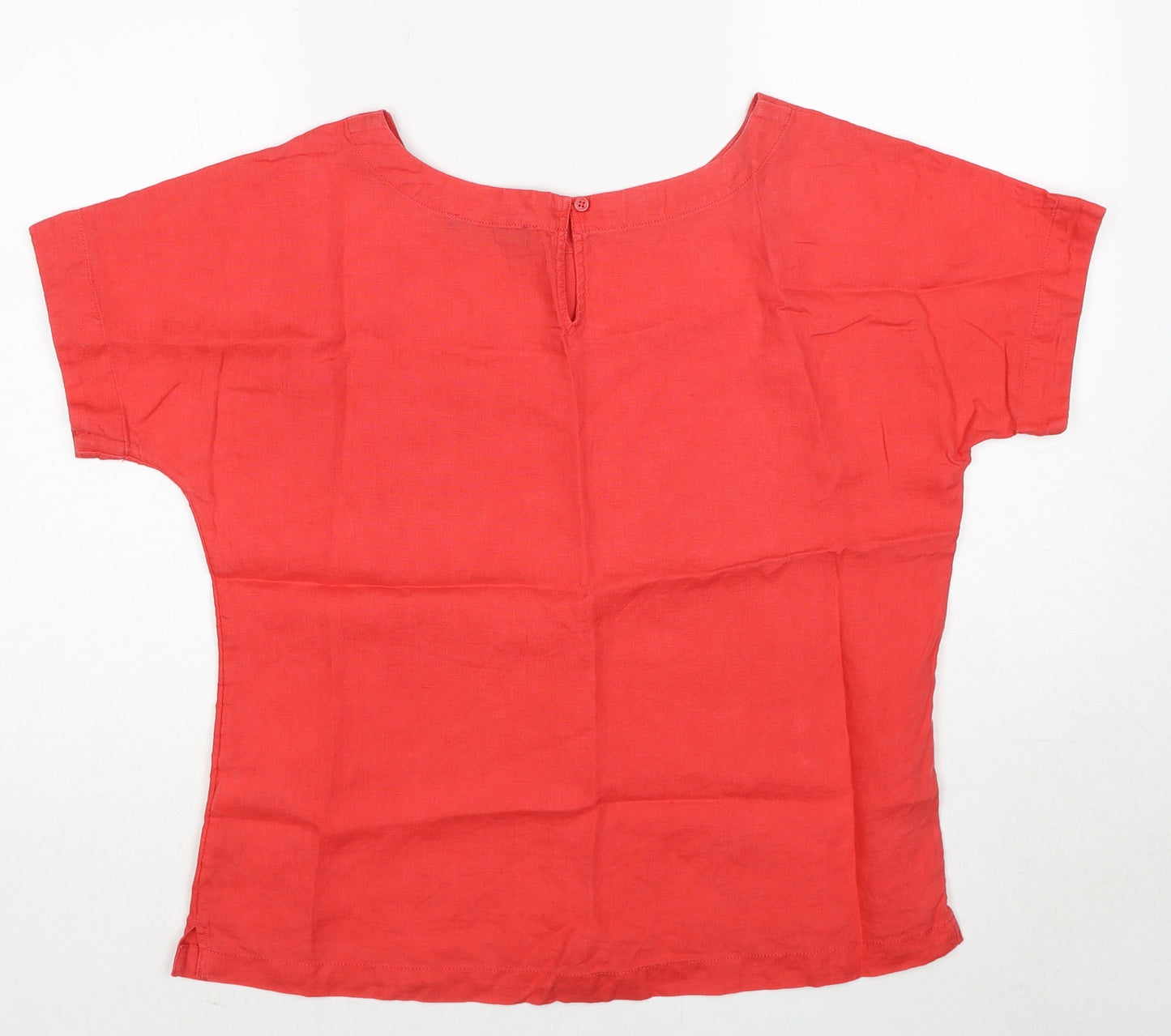 Marks and Spencer Womens Red Linen Basic T-Shirt Size 12 Round Neck