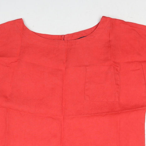 Marks and Spencer Womens Red Linen Basic T-Shirt Size 12 Round Neck