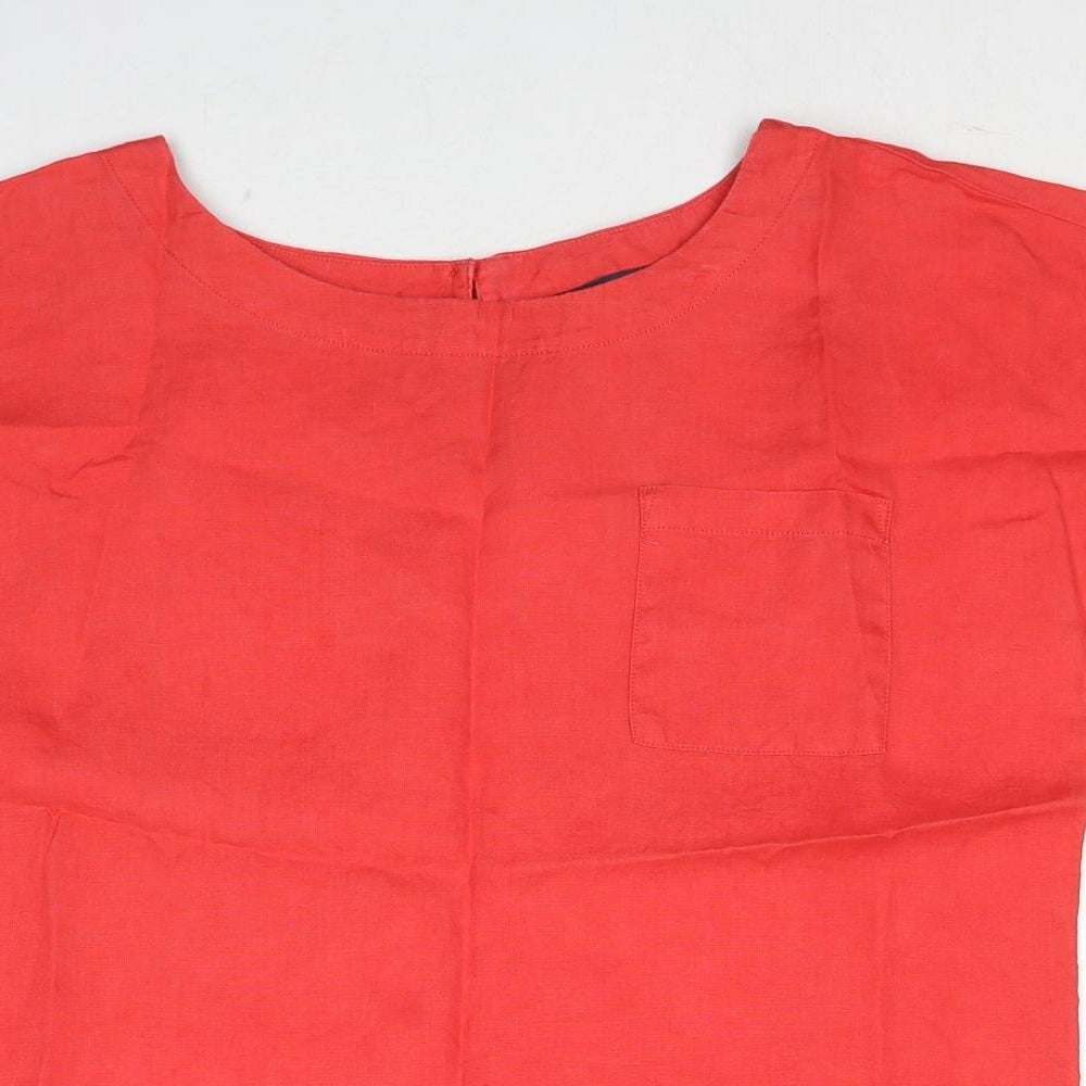 Marks and Spencer Womens Red Linen Basic T-Shirt Size 12 Round Neck