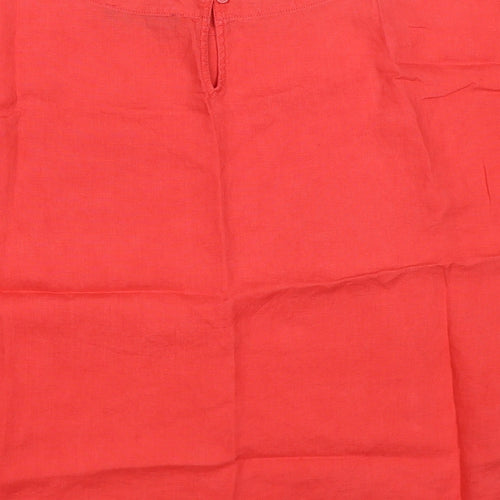 Marks and Spencer Womens Red Linen Basic T-Shirt Size 12 Round Neck