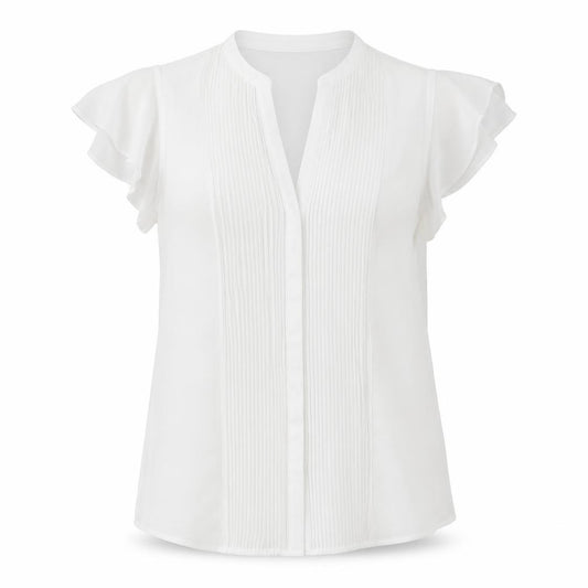Front view of Forever 21 women’s white polyester basic button-up, size M, v-neck
