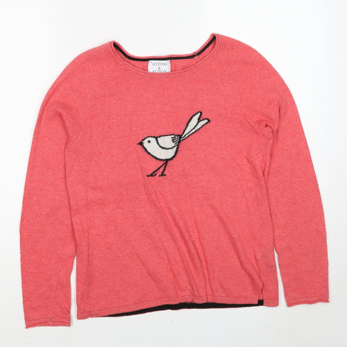 Antoni & Alison Womens Pink Round Neck Cotton Pullover Jumper Size 10 - Bird