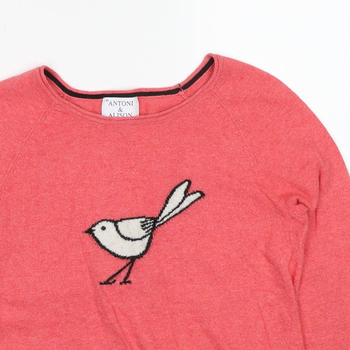 Antoni & Alison Womens Pink Round Neck Cotton Pullover Jumper Size 10 - Bird