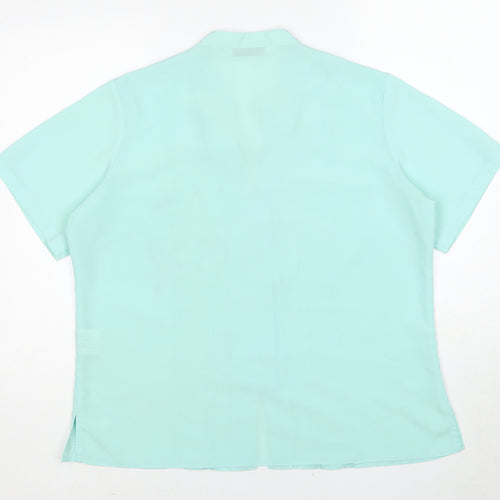 EWM Womens Blue Geometric Polyester Basic Button-Up Size 18 V-Neck