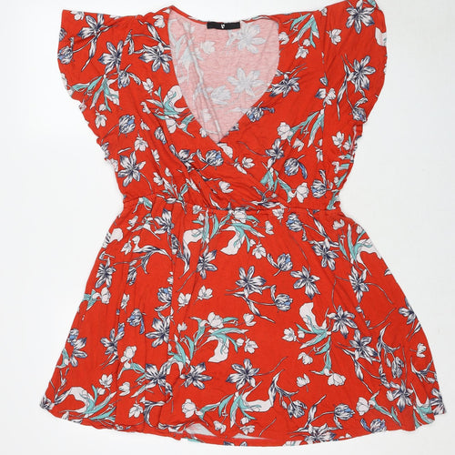 Very Womens Red Floral Viscose Fit & Flare Size 18 V-Neck Pullover