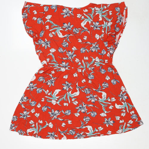 Very Womens Red Floral Viscose Fit & Flare Size 18 V-Neck Pullover