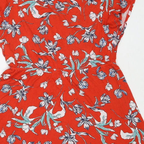 Very Womens Red Floral Viscose Fit & Flare Size 18 V-Neck Pullover