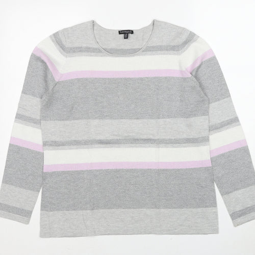 Conrad C Womens Grey Round Neck Striped Cotton Pullover Jumper Size L