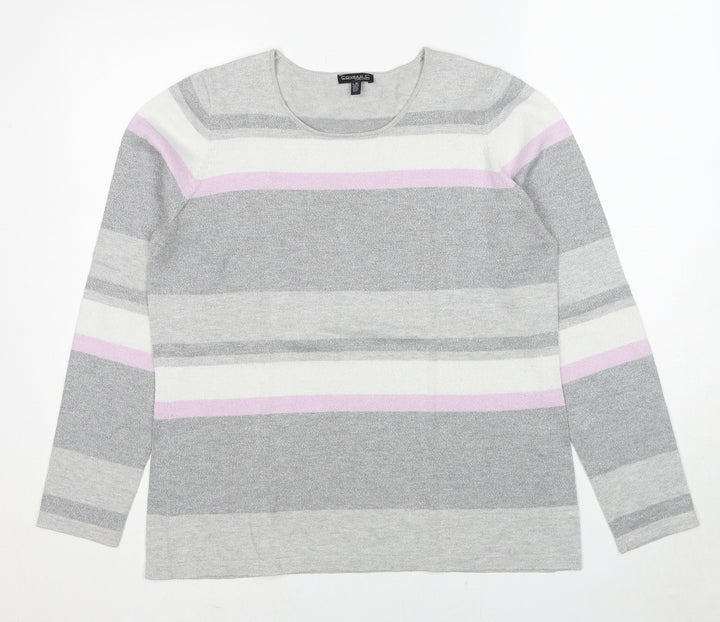 Conrad C Womens Grey Round Neck Striped Cotton Pullover Jumper Size L