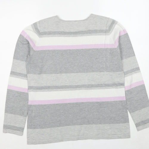 Conrad C Womens Grey Round Neck Striped Cotton Pullover Jumper Size L