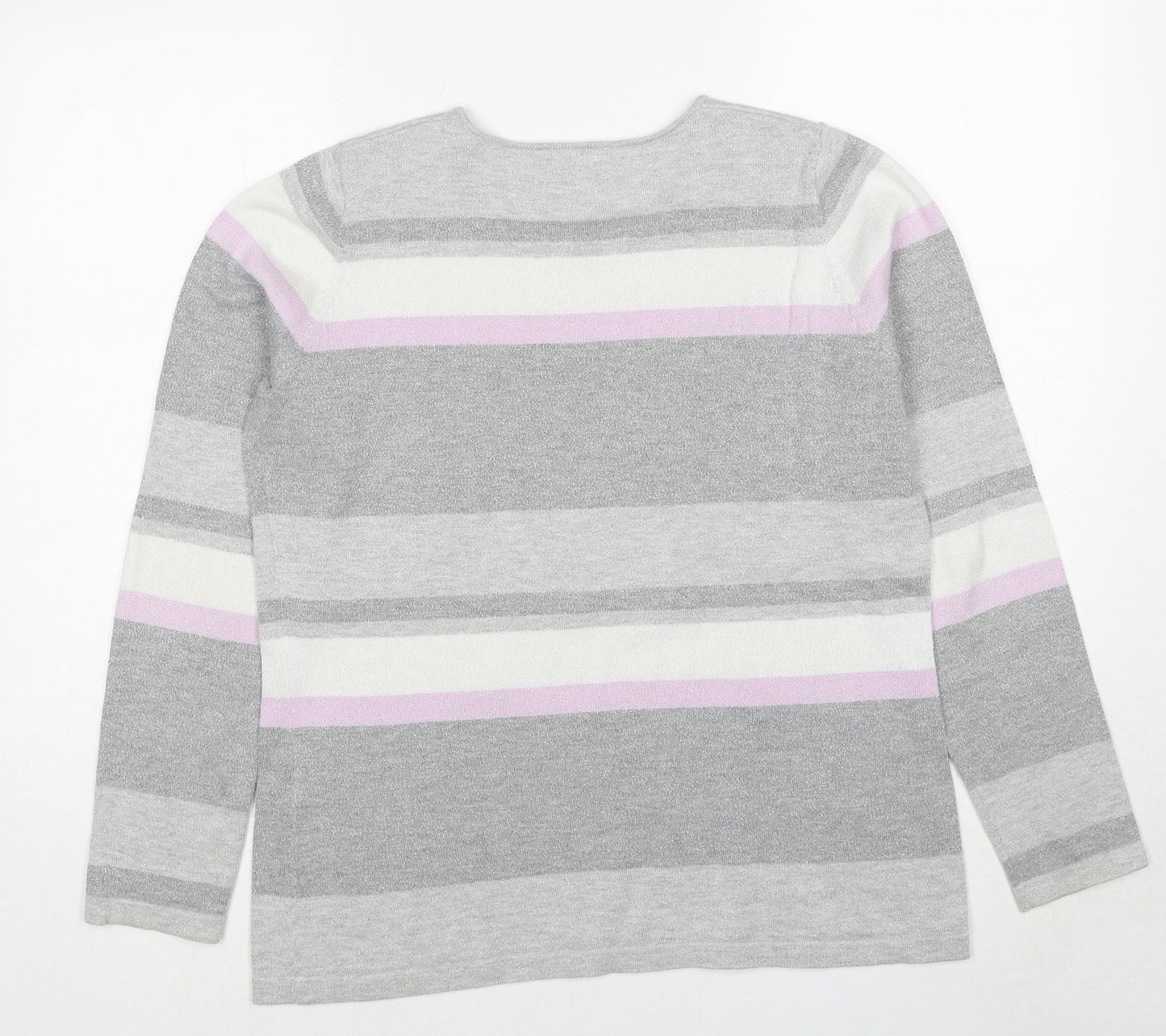 Conrad C Womens Grey Round Neck Striped Cotton Pullover Jumper Size L
