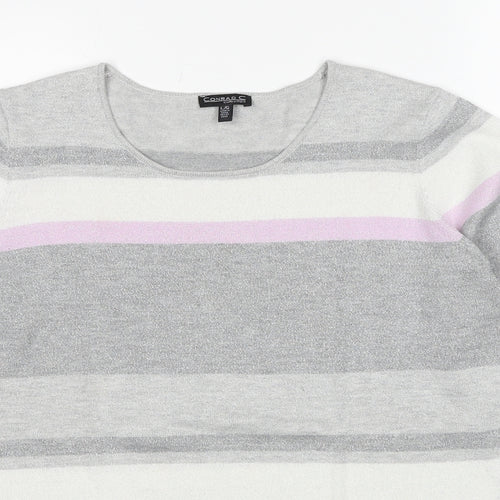 Conrad C Womens Grey Round Neck Striped Cotton Pullover Jumper Size L