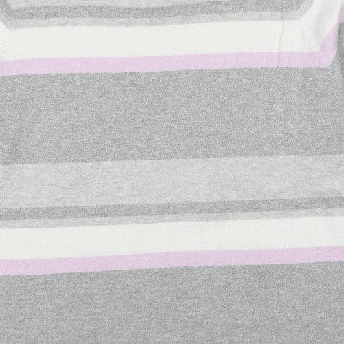 Conrad C Womens Grey Round Neck Striped Cotton Pullover Jumper Size L