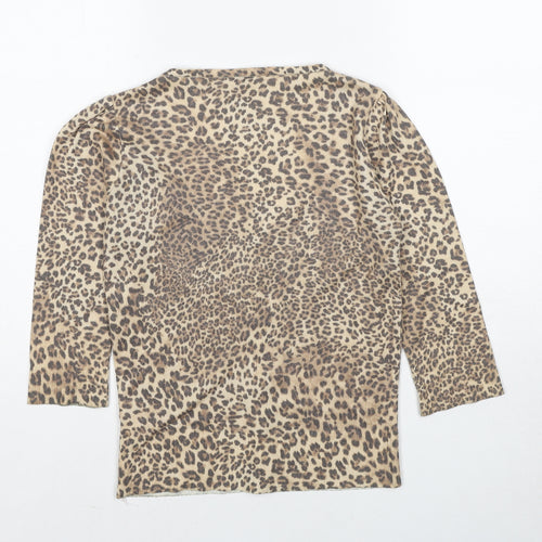 Topshop Womens Beige Round Neck Animal Print Polyester Cardigan Jumper Size 12 - Leopard Pattern