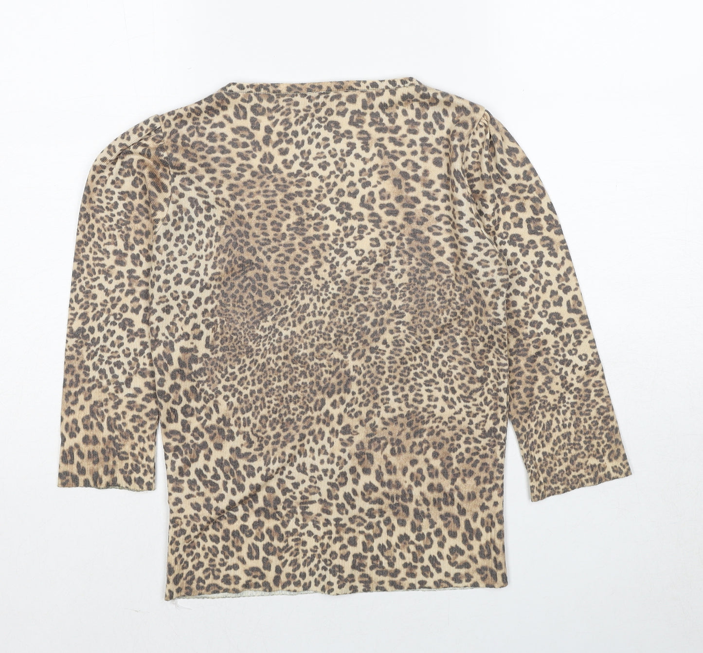 Topshop Womens Beige Round Neck Animal Print Polyester Cardigan Jumper Size 12 - Leopard Pattern