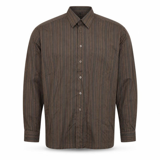 ECHOl Mens Brown Striped Polyester Button-Up Size L Collared Button - Collar 16-16½''