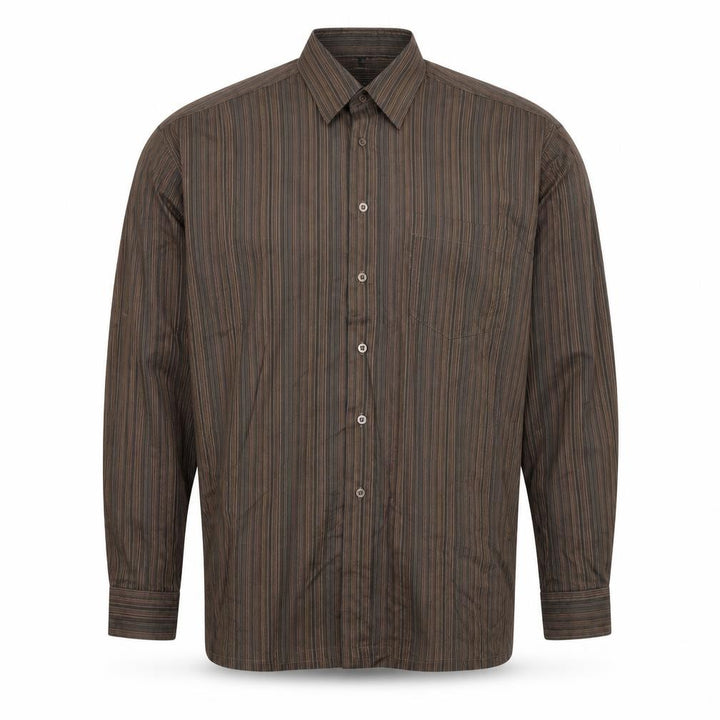ECHOl Mens Brown Striped Polyester Button-Up Size L Collared Button - Collar 16-16½''