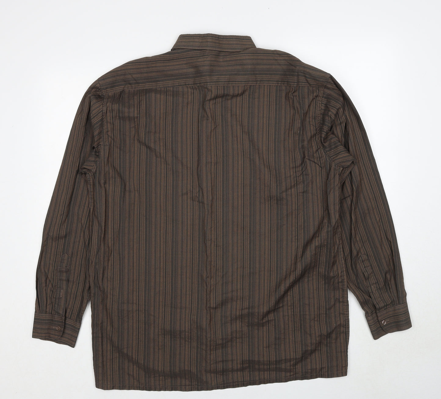 ECHOl Mens Brown Striped Polyester Button-Up Size L Collared Button - Collar 16-16½''