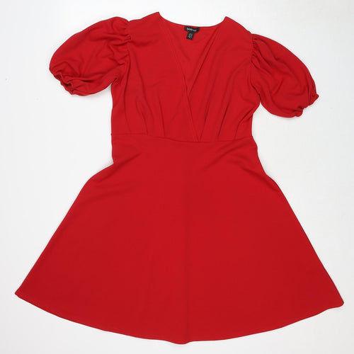 Boohoo Womens Red Polyacrylate Fibre Fit & Flare Size 16 V-Neck Pullover